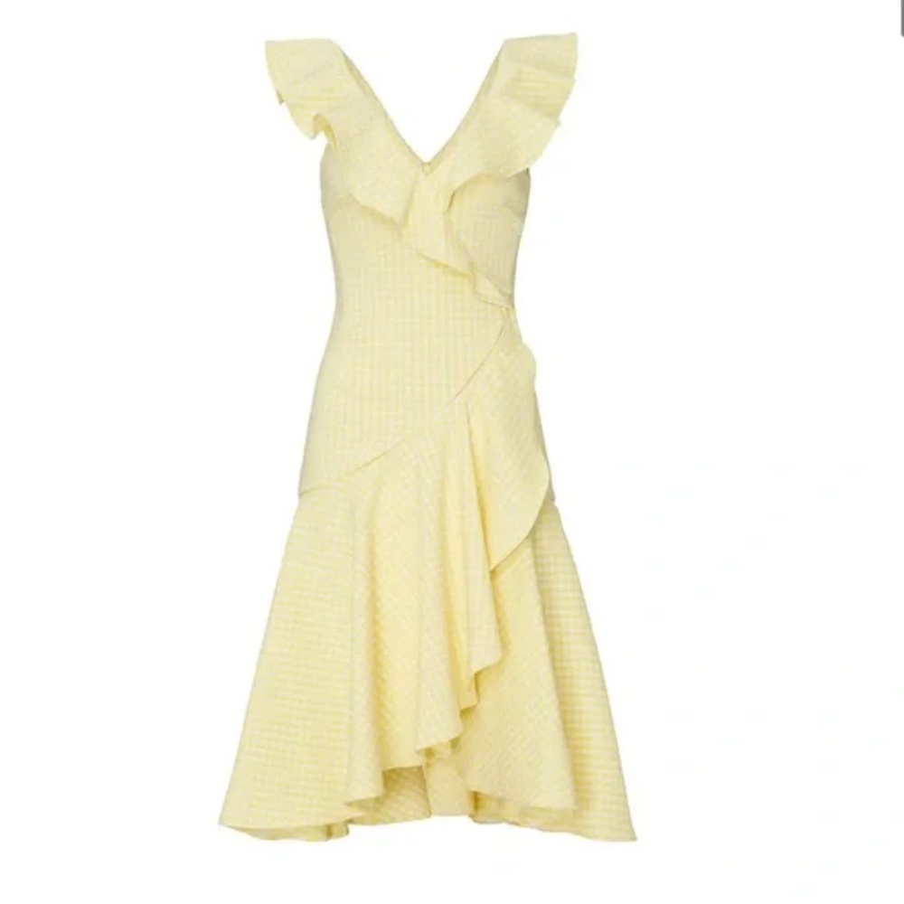 Jonathan Simkhai Yellow Gingham Ruffle Dress - Size 6